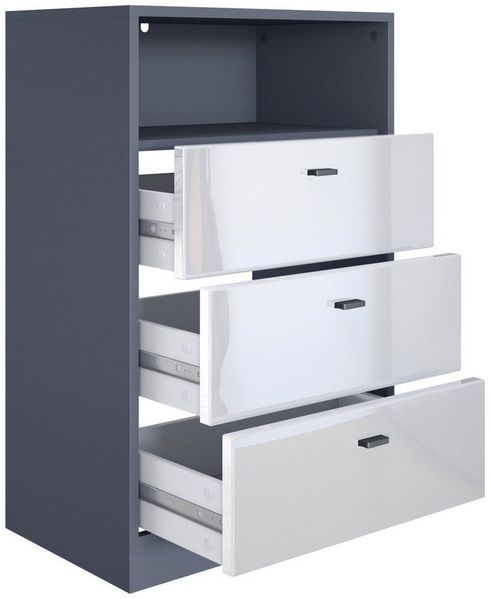Vladon Kommode Pino V2, Anrichte mit 3 Schubladen & 1 offenem Fach, Anthrazit matt/Schwarz Hochglanz ohne LED (56 x 86,5 x 36 cm) Bild 2