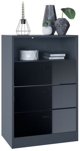 Vladon Kommode Pino V2, Anrichte mit 3 Schubladen & 1 offenem Fach, Anthrazit matt/Schwarz Hochglanz ohne LED (56 x 86,5 x 36 cm) Bild 4