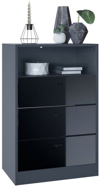 Vladon Kommode Pino V2, Anrichte mit 3 Schubladen & 1 offenem Fach, Anthrazit matt/Schwarz Hochglanz ohne LED (56 x 86,5 x 36 cm) Bild 5