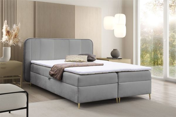 Boxspringbett Schlafzimmerbett AVERY PREMIUM 160x220cm Stoff Magic Velvet Grau
