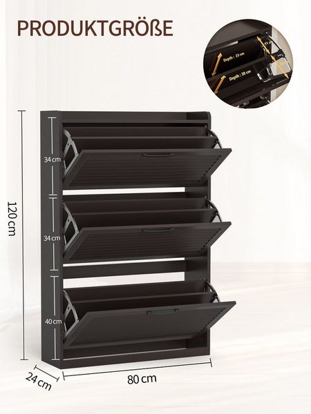 FiveWillowise Schuhschrank Schmal, Schuhkipper Schuhregal Schuhkommode, Schuhaufbewahrung (1-St) mit Lamellentür, 3 Klappen, und 6 Verstellbar Ablageflächen