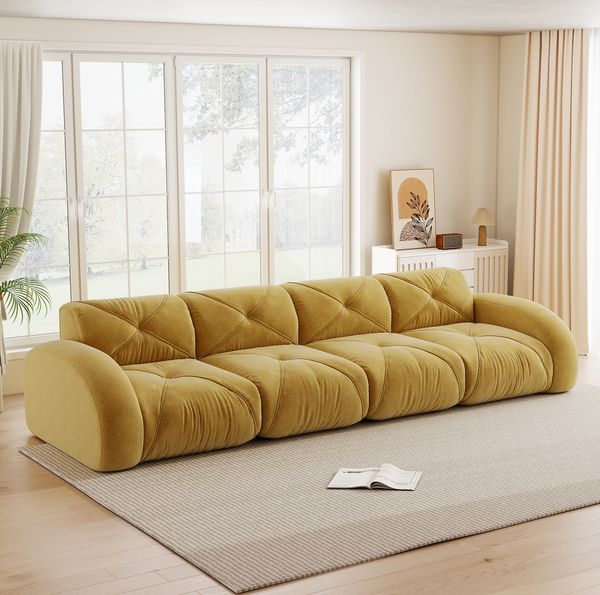 Modulsofa rahmenlos 76cm×358cm×95cm aus Chenille – wohnliches Sofa in Gelb, ohne Montage