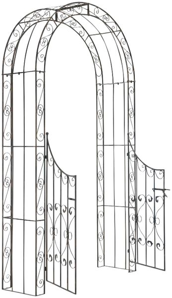 Rosenbogen WEIMAR mit Tor - 135 x 41,5 x 245 cm, Metall, Bronze | Rankhilfe Rosen Rankgitter Gartendekoration