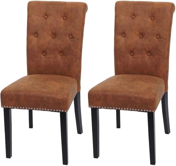 2er-Set Esszimmerstuhl Chesterfield II, Nieten ~ Wildlederimitat, dunkle Beine