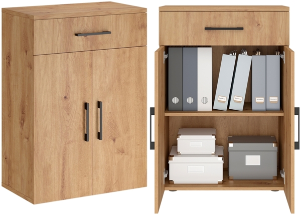 Bellamio 'Apol' Mehrzweckschrank, Eichenoptik, 88x33x60 cm, kleiner Aktenschrank mit 2 Fächern und 1 Schublade