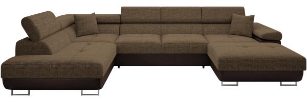 Ecksofa Torezio Bis mit Bettkasten, Schlaffunktion und Einstellbare Kopfstützen (Farbe: Soft 066 + Lux 03, Seite: Links)