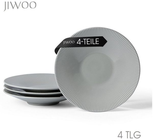 JIWOO Teller 4er Ø21,2cm, Pastateller Speiseteller Salatteller Dessertteller, (4 St), Keramik Plate Hochwertige Tellerset Grau Mikrowellen spülmaschinenfest
