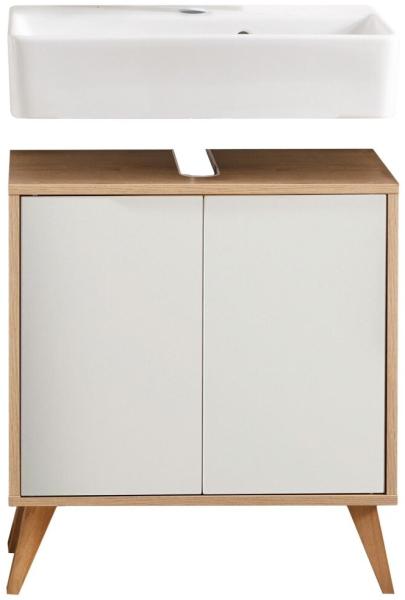 Fackelmann FINN Badmöbelset 3-teilig, 60 cm breit, mit Füßen, Braun hell/Weiß