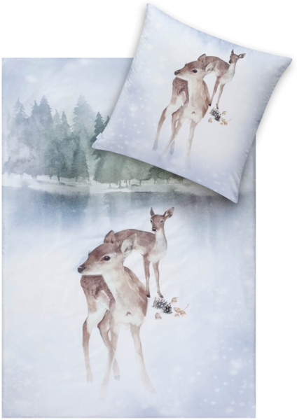 Estella Bettwäsche Iceland 4456 101 Schnee Kuschelflanell 135 x 200 + 80 x 80 cm