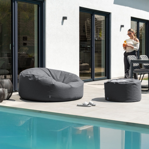 HOME DELUXE XXL Outdoor Sitzsack CLOUD mit Hocker - Anthrazit