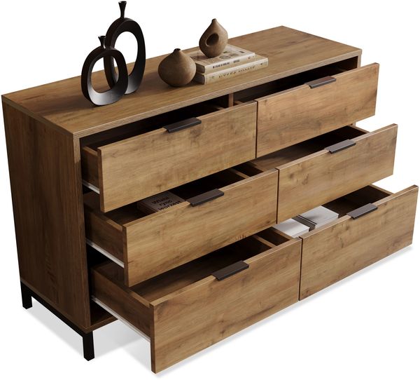 Merax Kommode, Sideboard mit 6 Schubladen, 120 x 40 x 76 cm in Dunkle Eiche, Sideboard Highboard für Schlafzimmer & alle Wohnräume