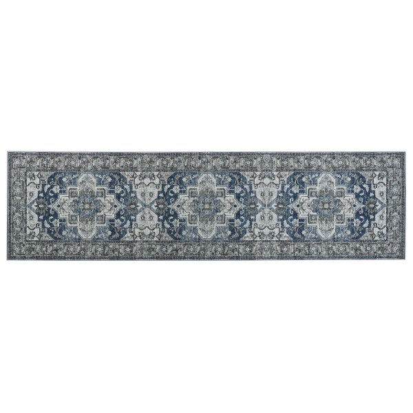 Teppich grau blau 80 x 300 cm orientalisches Muster Kurzflor KOTTAR