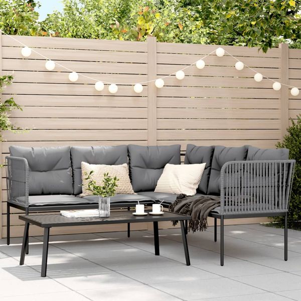 vidaXL Garten-Sofagarnitur mit Kissen Schwarz Stahl und Textilene 3283749