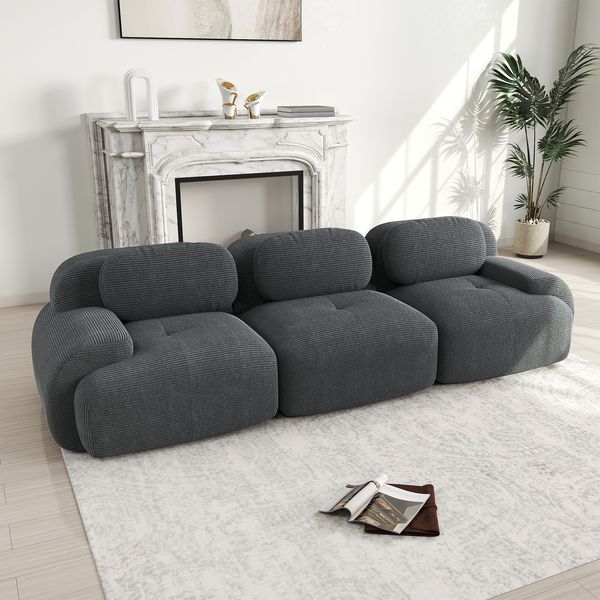 Ecksofa, Cordstoff, modular & rahmenlos, 298 x 103 x 75 cm, grau