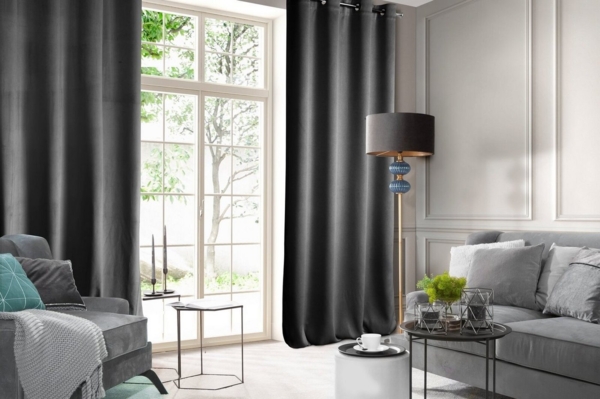 Design91 Samtvorhang, Ösen, Polyester schwarz, 140x250 cm