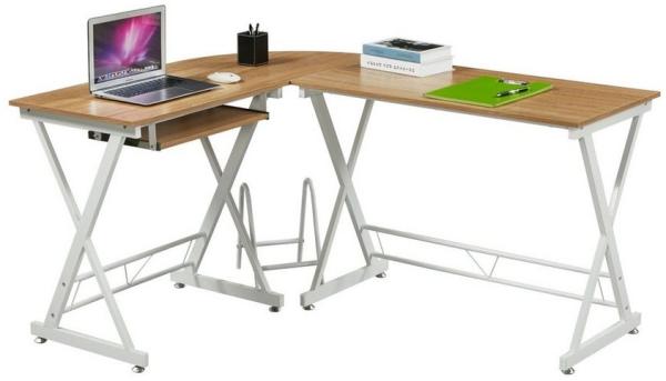 SVITA Eckschreibtisch Eiche-Optik weiße Metall-Beine Computertisch Bürotisch