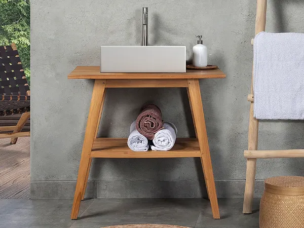Vente-unique - BOBOTSARI Waschbeckenmöbel Holz, Platte Beige - B 55 cm x H 76 cm x L 80 cm