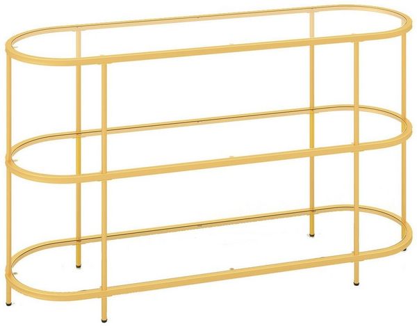 COSTWAY TV-Schrank Konsolentisch mit gehärteten Glasregalen, Gold, 140x41x82cm