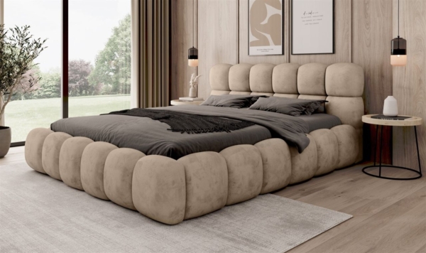 Polsterbett Bett AURELIA 140x200cm in Stoff Aprodite Beige