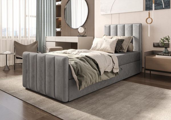 B&B Home 'Adelle V' Boxspringbett mit Bettkasten, Samt, Hellgrau, 100x200 cm