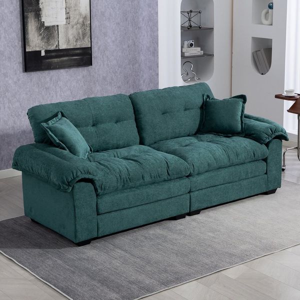 BBG Sofa 213 cm Zweisitzer Sofa aus Chenille mit tiefem Sitz, 1 Teile, Komfortsofa mit Memory-Schaum & Taschenfederkern, inkl. Kissen