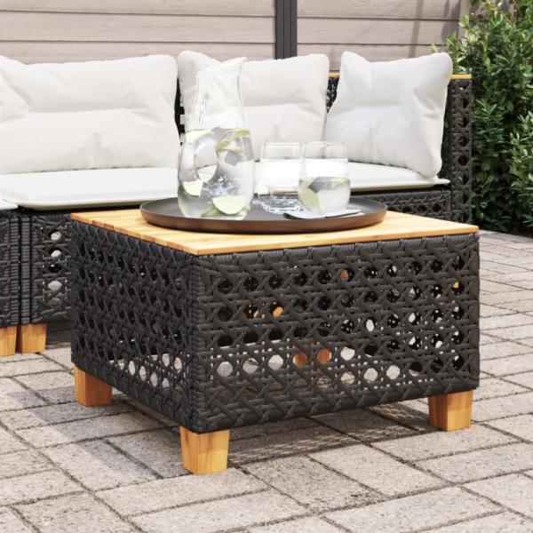 vidaXL Gartentisch Schwarz 55x55x36 cm Poly Rattan Akazienholz 365929