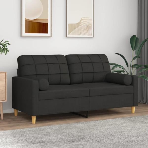 vidaXL 2-Sitzer-Sofa mit Zierkissen Schwarz 140 cm Stoff 3200786