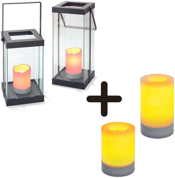 LED-Glaslaternen 2er Set Solar- oder Batteriebetrieb mit Wechselkerzen