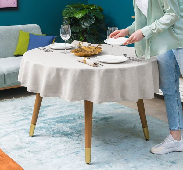 Simurq Tischdecke Wasserabweisend, Leinenoptik Tischdecke Abwaschbar - Lotuseffekt (Pflegeleicht & fleckenabweisend Tischdecken, Tischdecke Rund - Tischtuch Table Cloth)