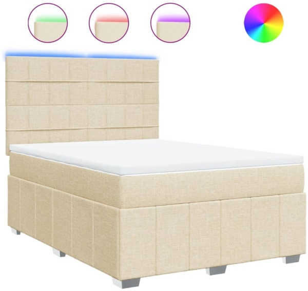 vidaXL Boxspringbett mit Matratze Creme 160x200 cm Stoff 3294024