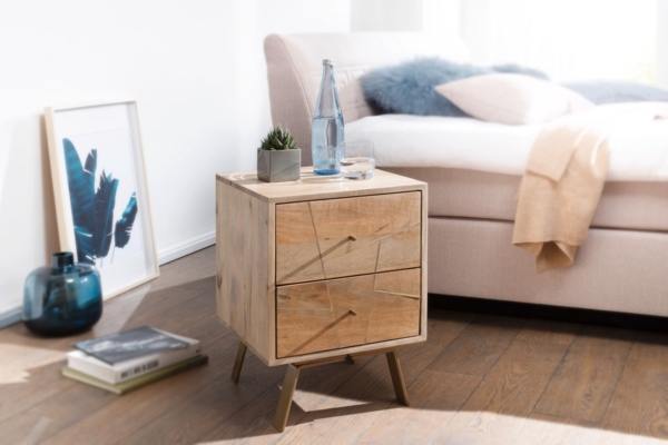 Wohnling 'Sikar' Nachtkonsole, 40 x 56 x 40 cm, Mango Massivholz, hoher Nachtschrank Bild 6