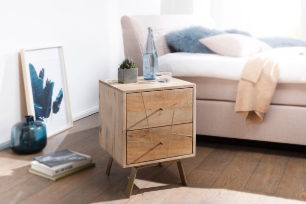 Wohnling 'Sikar' Nachtkonsole, 40 x 56 x 40 cm, Mango Massivholz, hoher Nachtschrank Bild 5