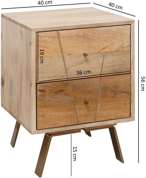 Wohnling 'Sikar' Nachtkonsole, 40 x 56 x 40 cm, Mango Massivholz, hoher Nachtschrank Bild 8