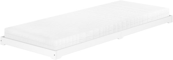 Weißes Flachbett extra niedriges Holzbett in Überlänge 90x220 Kiefer V-60.47W-09-220Rollrost und Matratze inkl.