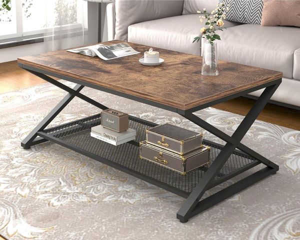 Couchtisch Rechteckig mit Stauraum Holz Metall Vintage Retro 100x60x45 cm