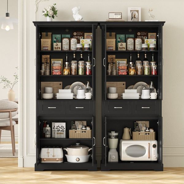 Homfa Küchenbuffet Küchenbuffet Küchenschrank mit 2 Schubladen Buffetschrank Vorratsschrank Mehrzweckschrank 180,5x80x39,5cm