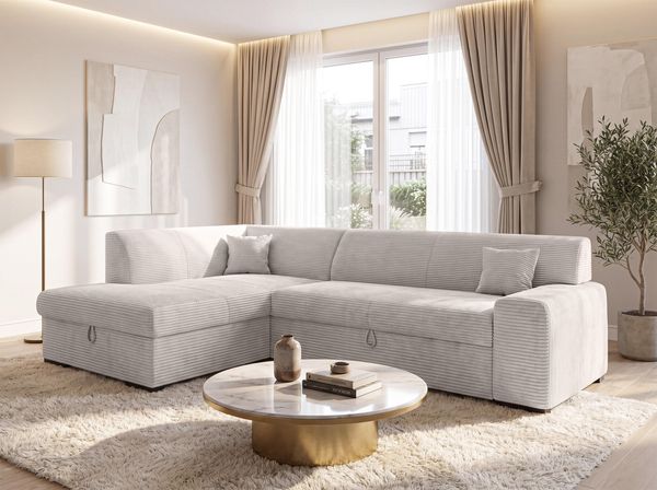 AX LIVING Eckcouch Weiß Lucera 260 cm Elfenbeinweiß Schlafsofa L
