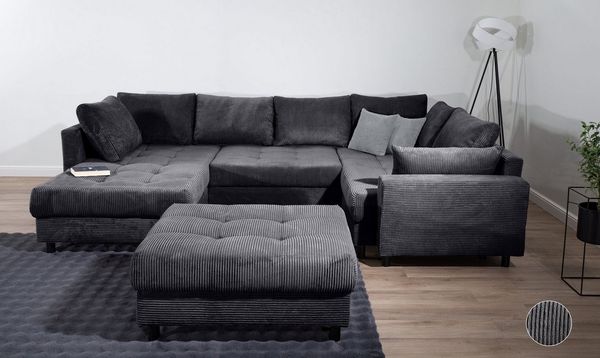COLLECTION AB Wohnlandschaft Toni U-Form, B: 298 cm, Set: Sofa & Hocker, 2 Zierkissen, Federkern