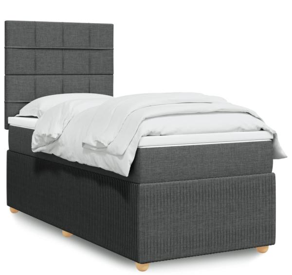 vidaXL Boxspringbett mit Matratze Dunkelgrau 90x190 cm Stoff 3294212