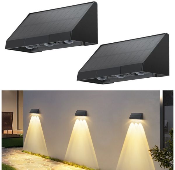 ZMH Außen-Wandleuchte 1/2/4ER Wandlampe solar 3000K 2 Modi Solarwandleuchten für Außen, LED fest integriert, 3000K Warmweiß, LED Außenwandleuchten Solarleuchte 1800mAh Wandlampe