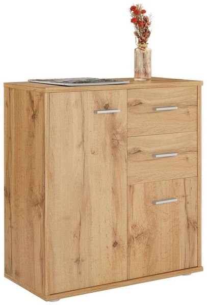 CARO-Möbel Kommode Locarno mit 2 Türen und Schubladen, modernes Highboard Bürokommode in Wotan Eiche