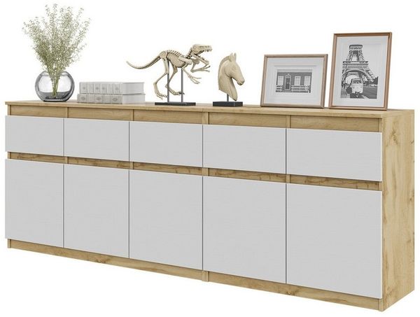 Furnica Kommode NOAH, 5 Schubladen und 5 Türen - Votan Eiche H75cm B200cm T35cm