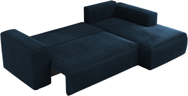 Ecksofa mit Schlaffunktion, Bettkasten und losen Kissen für das Wohnzimmer - TRENTINO - Dunkelblau Velvet - rechts Bild 5