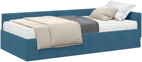 vidaXL Eckbettgestell mit Matratze Sonstiges 2 pcs Blau Samt 3393623