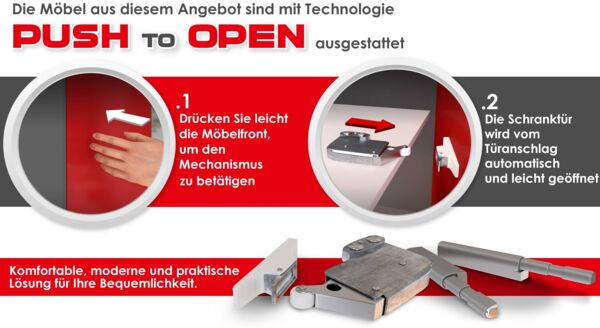 Wohnwand Deromi V, Griffloses Öffnungssystem (Farbe: Schwarz / Schwarz + Schwarz Marmor) Bild 8