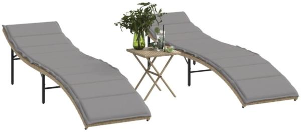 vidaXL Sonnenliegen 2 Stk. mit Tisch Beige Poly Rattan 368255