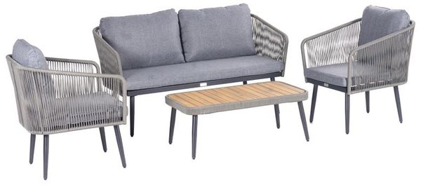 Gartenmöbel Set Sitzgruppe Rope Essgruppe Outdoor Gartenbank Gartentisch Grau
