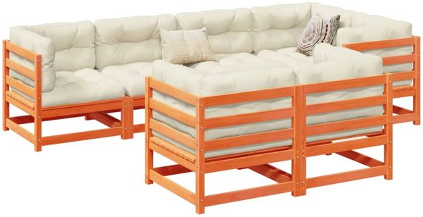 vidaXL 7-tlg. Garten-Sofagarnitur mit Kissen Wachsbraun Kiefernholz 3299494