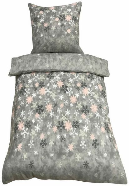 Visaggio Bettwäsche Winter Fleece Bettbezug flauschig warm, Fleece, 2 teilig, Thermofleece kuschelig weich, Schneeflocken