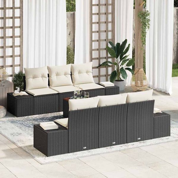 vidaXL Gartensofa-set mit Kissen 7 pcs Schwarz Poly-Rattan 3347901